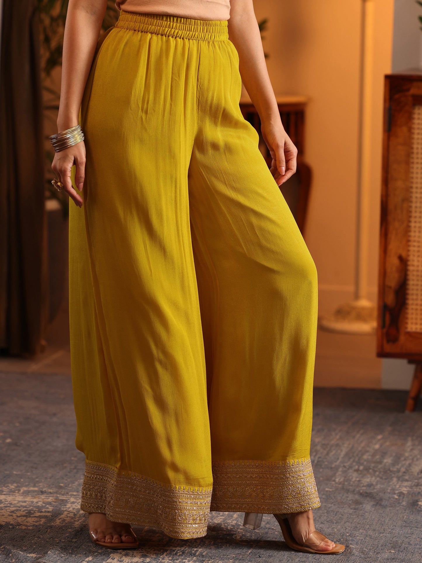 Libas Art Mustard Woven Design Silk Blend Straight Suit Set With Dupatta