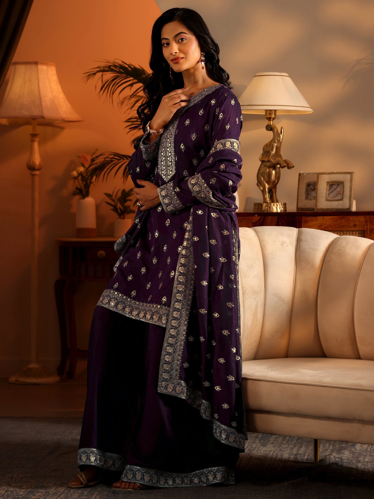 Libas Art Magenta Woven Design Silk Blend Anarkali Suit Set With Dupatta