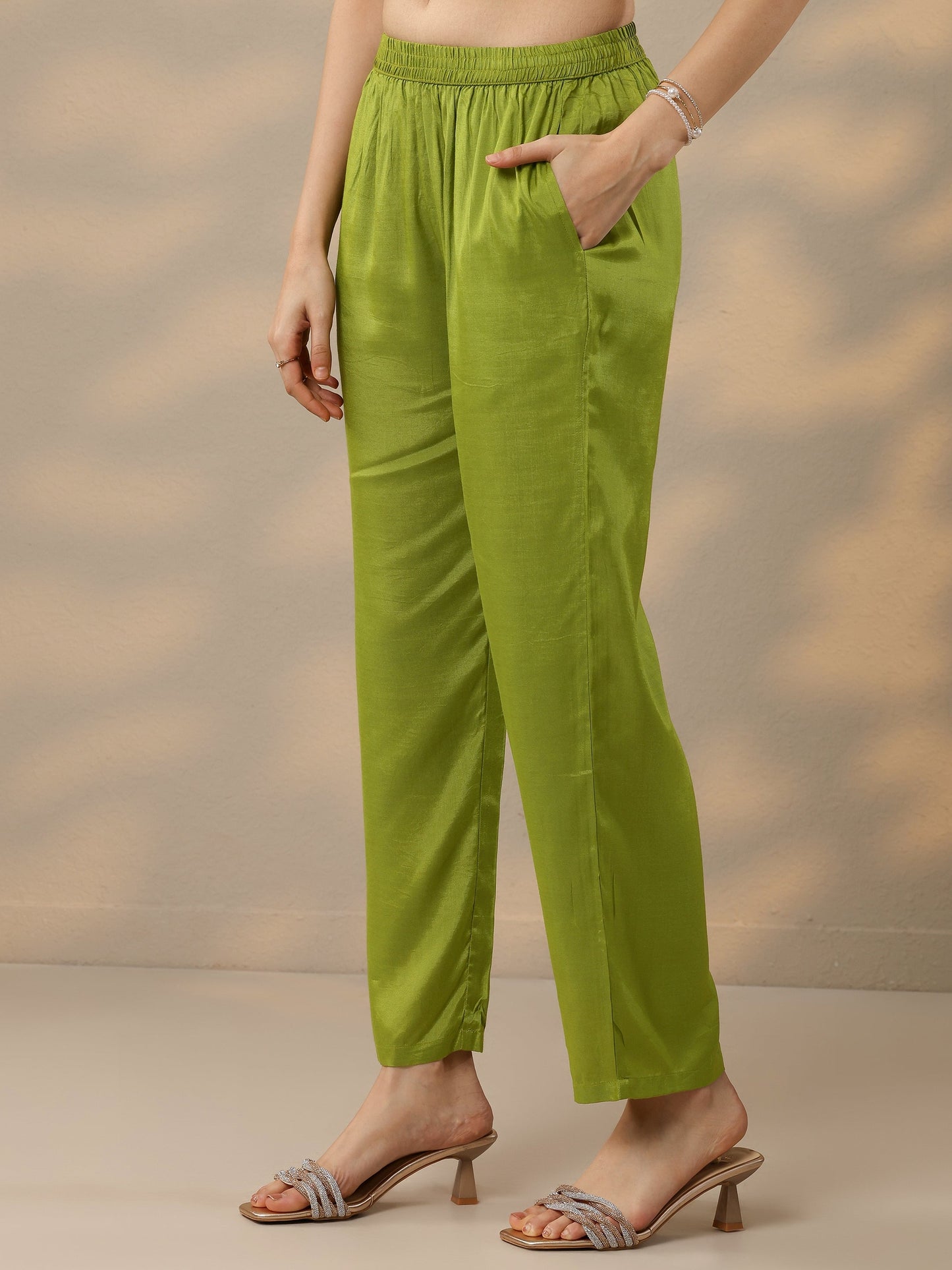 Libas Art Olive Printed Muslin A-Line Suit Set With Dupatta