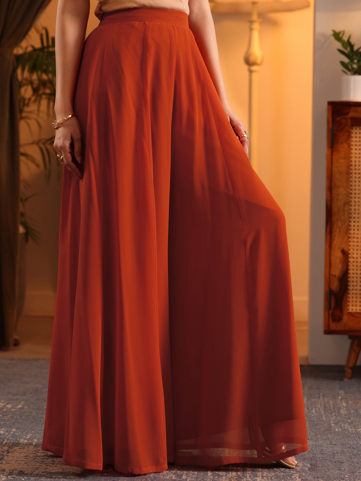 Libas Art Orange Embroidered Georgette Straight Suit Set With Dupatta