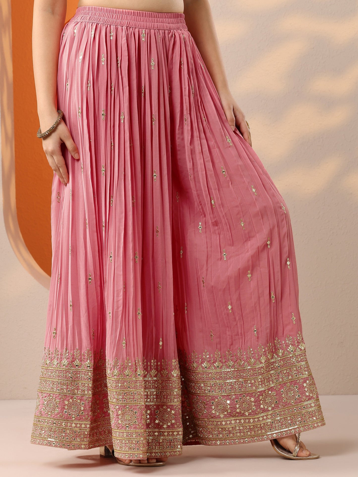 Libas Art Pink Woven Design Georgette Straight Suit Set With Dupatta