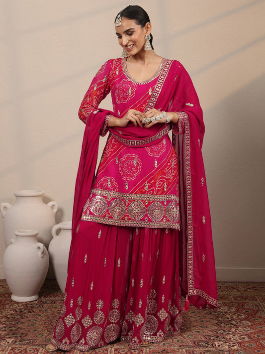 Libas Art Pink Printed Georgette Straight Suit Set With Dupatta