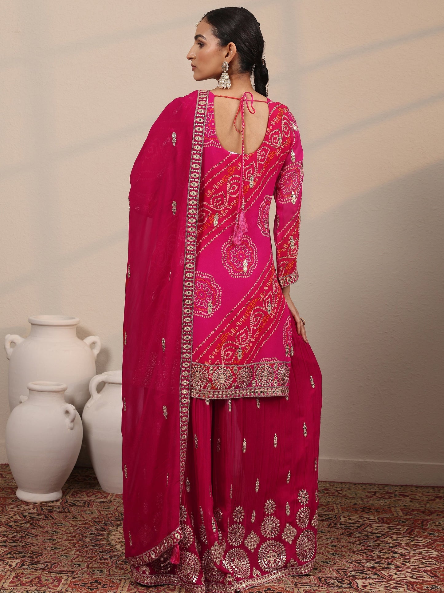 Libas Art Pink Printed Georgette Straight Suit Set With Dupatta