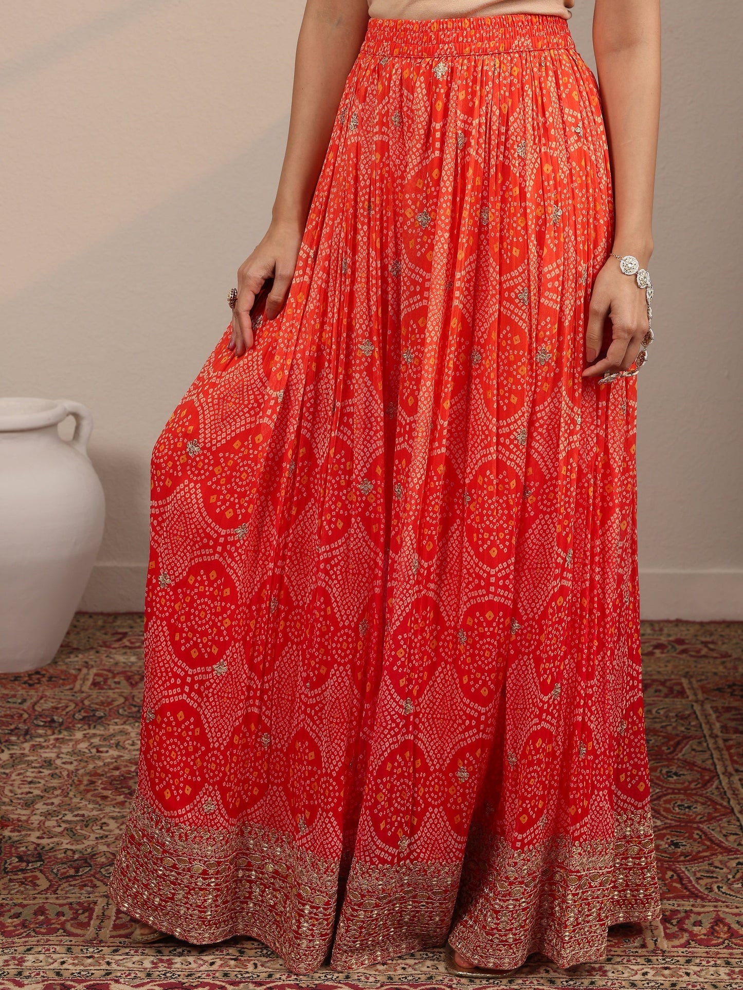 Libas Art Orange Printed Georgette Straight Suit Set With Dupatta