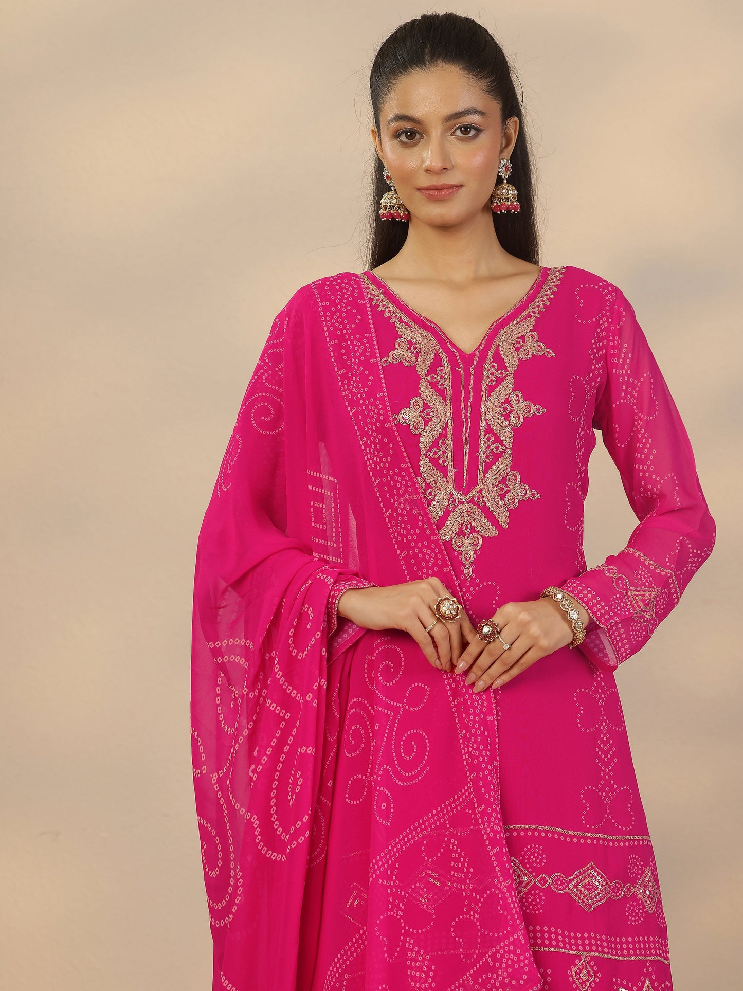 Gulrez Libas Art Pink Printed Georgette Straight Suit Set With Dupatta