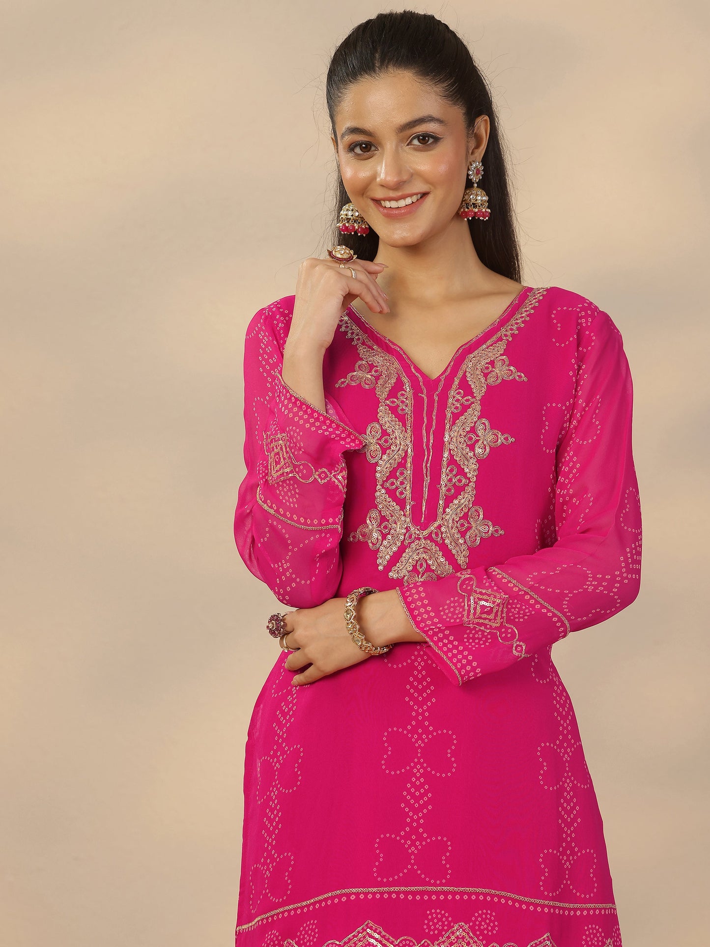 Gulrez Libas Art Pink Printed Georgette Straight Suit Set With Dupatta