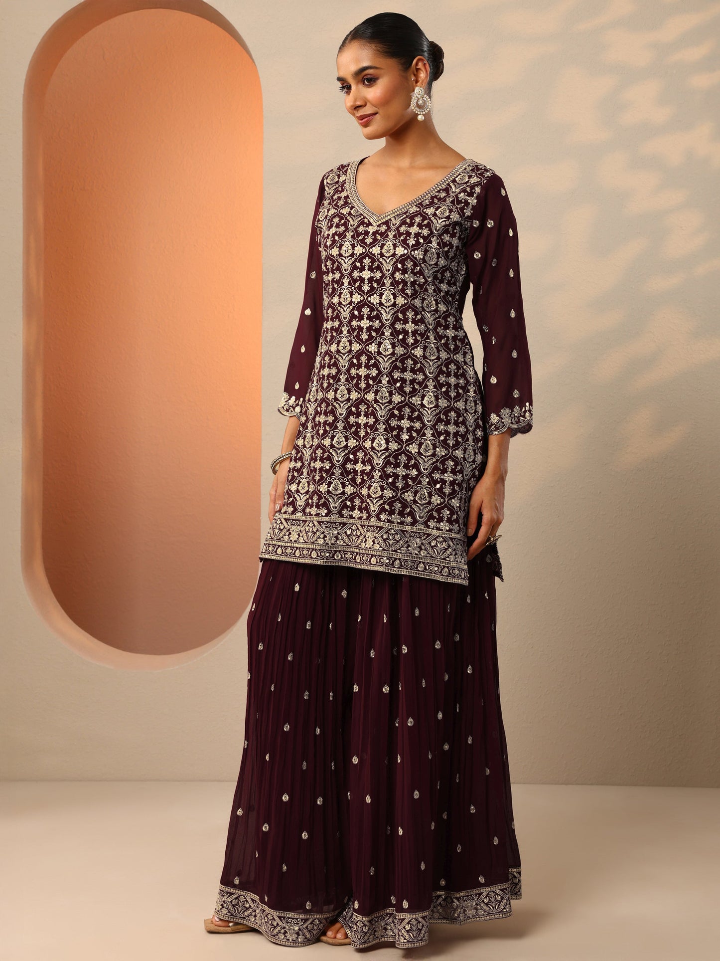 Maharani Maroon Embroidered Georgette Straight Suit Set With Dupatta