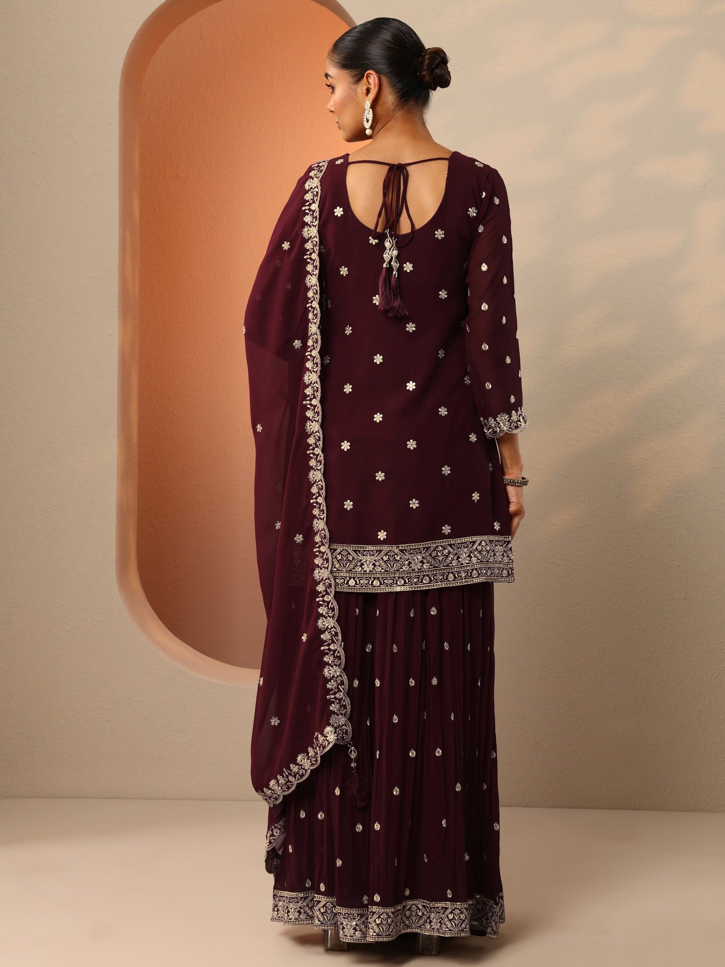 Maharani Maroon Embroidered Georgette Straight Suit Set With Dupatta