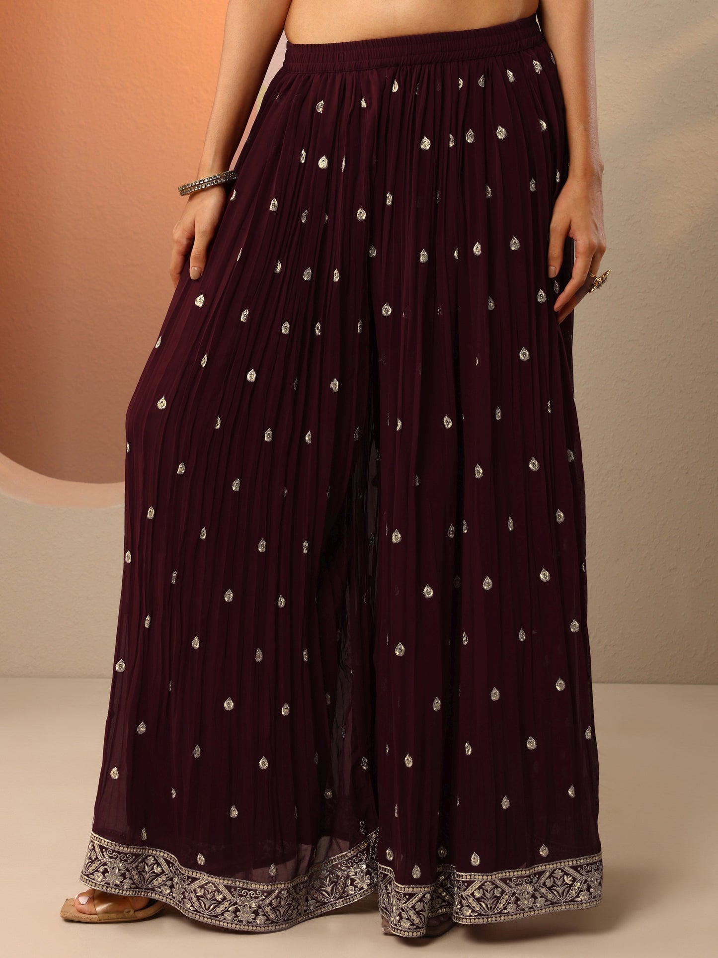 Maharani Maroon Embroidered Georgette Straight Suit Set With Dupatta