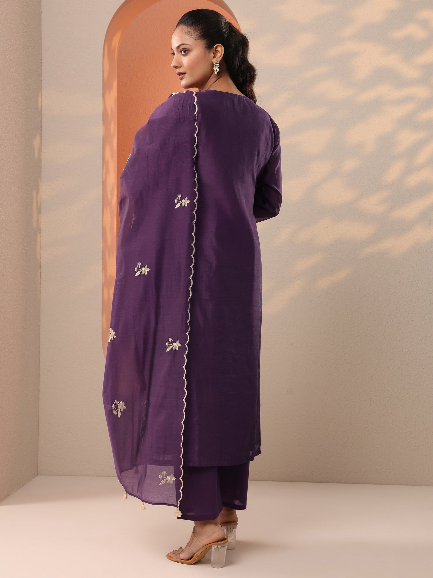 Burgundy Embroidered Silk Blend Straight Suit Set With Dupatta