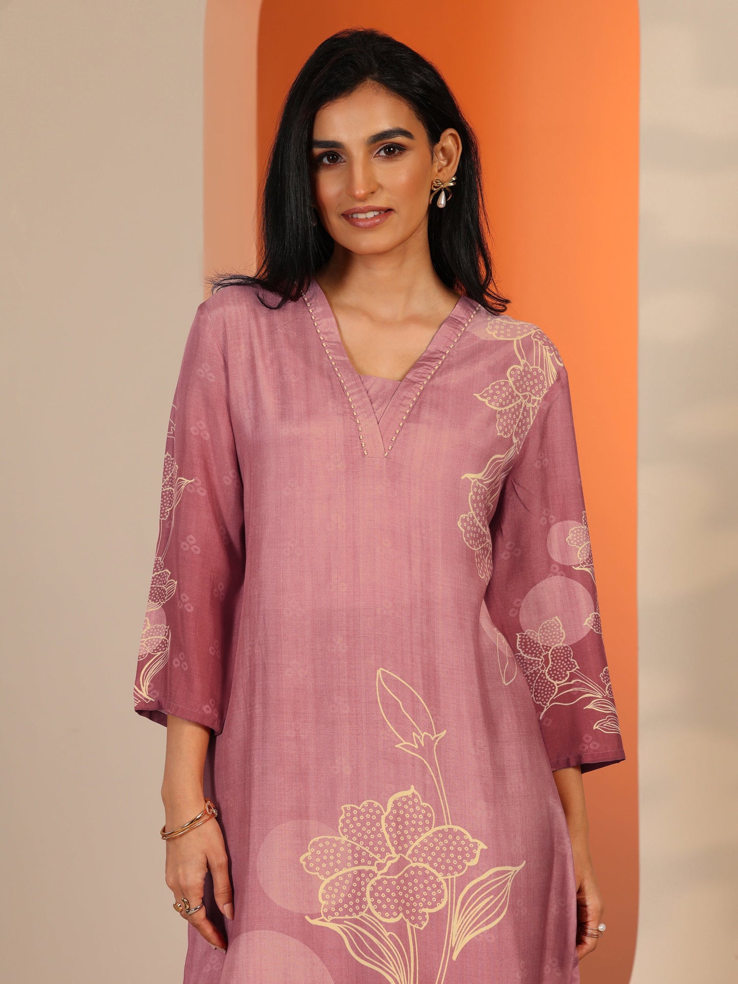 Pink Printed Muslin Straight Suit Set With Dupatta