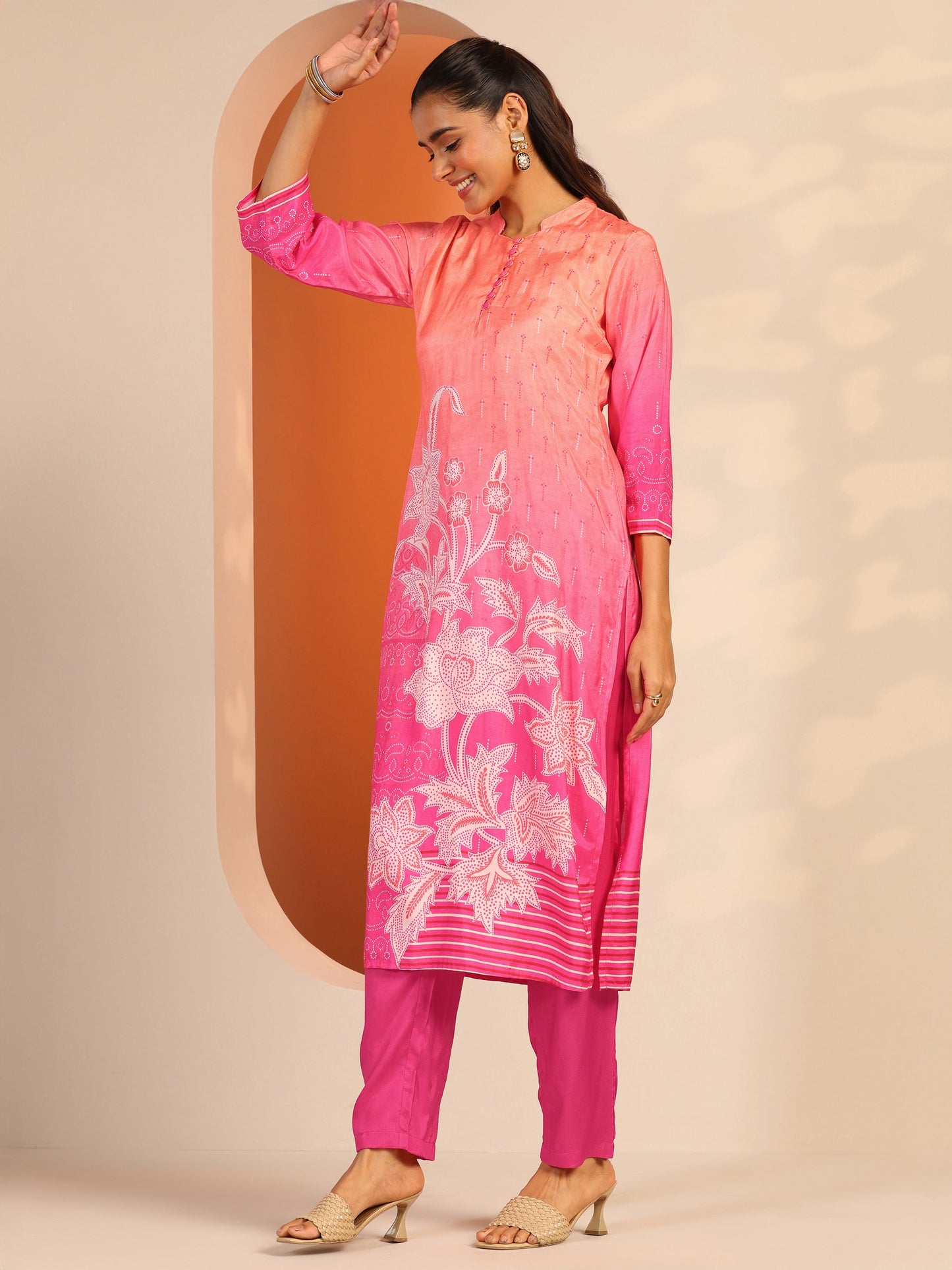 Pink Printed Muslin Straight Suit Set With Dupatta