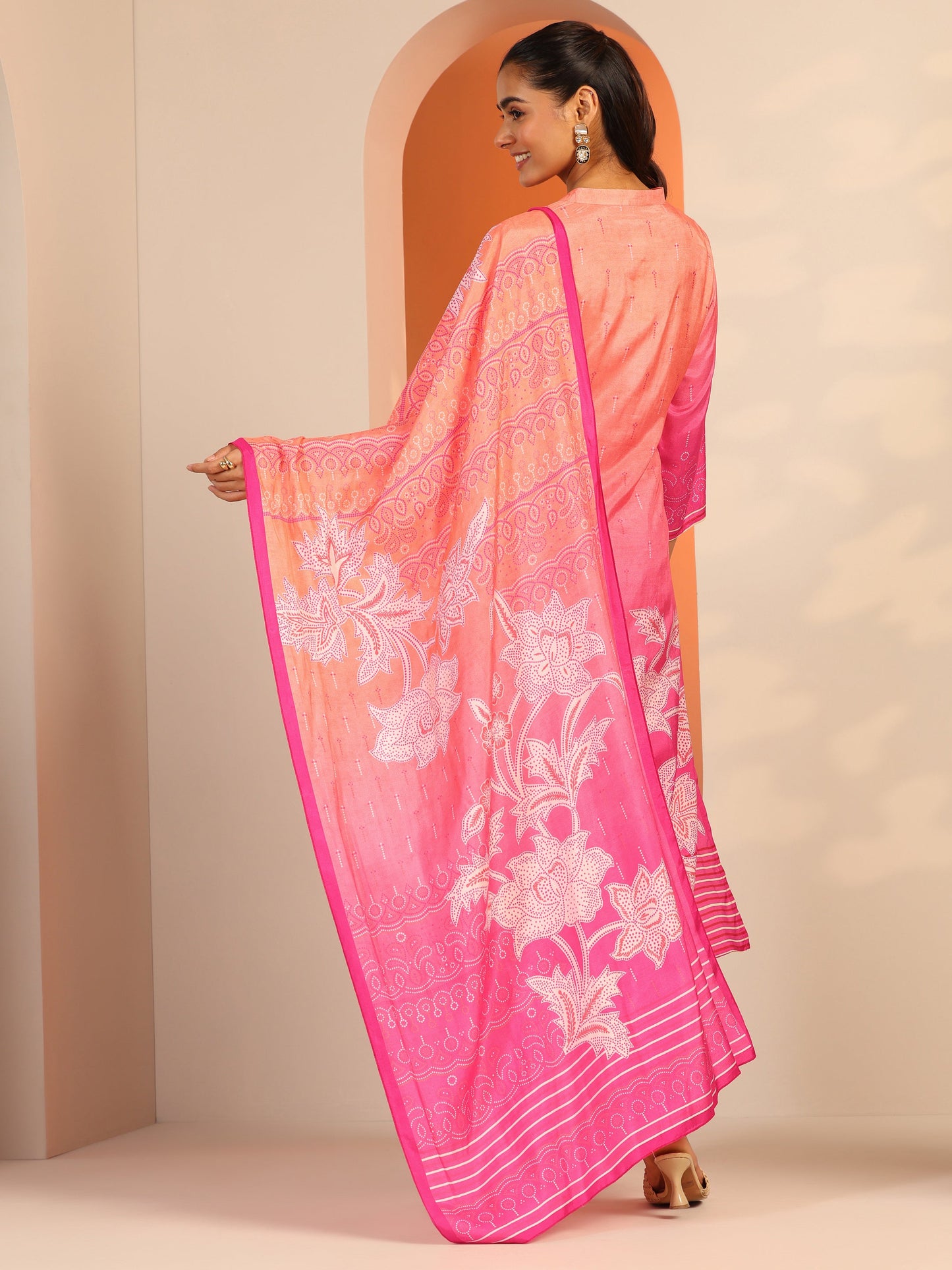 Pink Printed Muslin Straight Suit Set With Dupatta