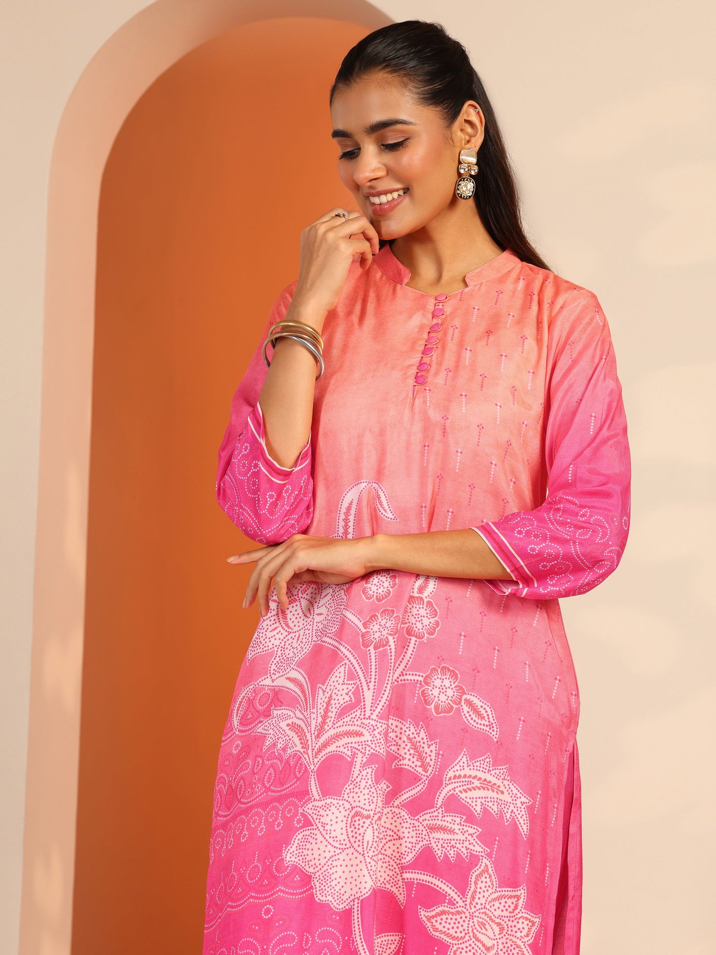 Pink Printed Muslin Straight Suit Set With Dupatta