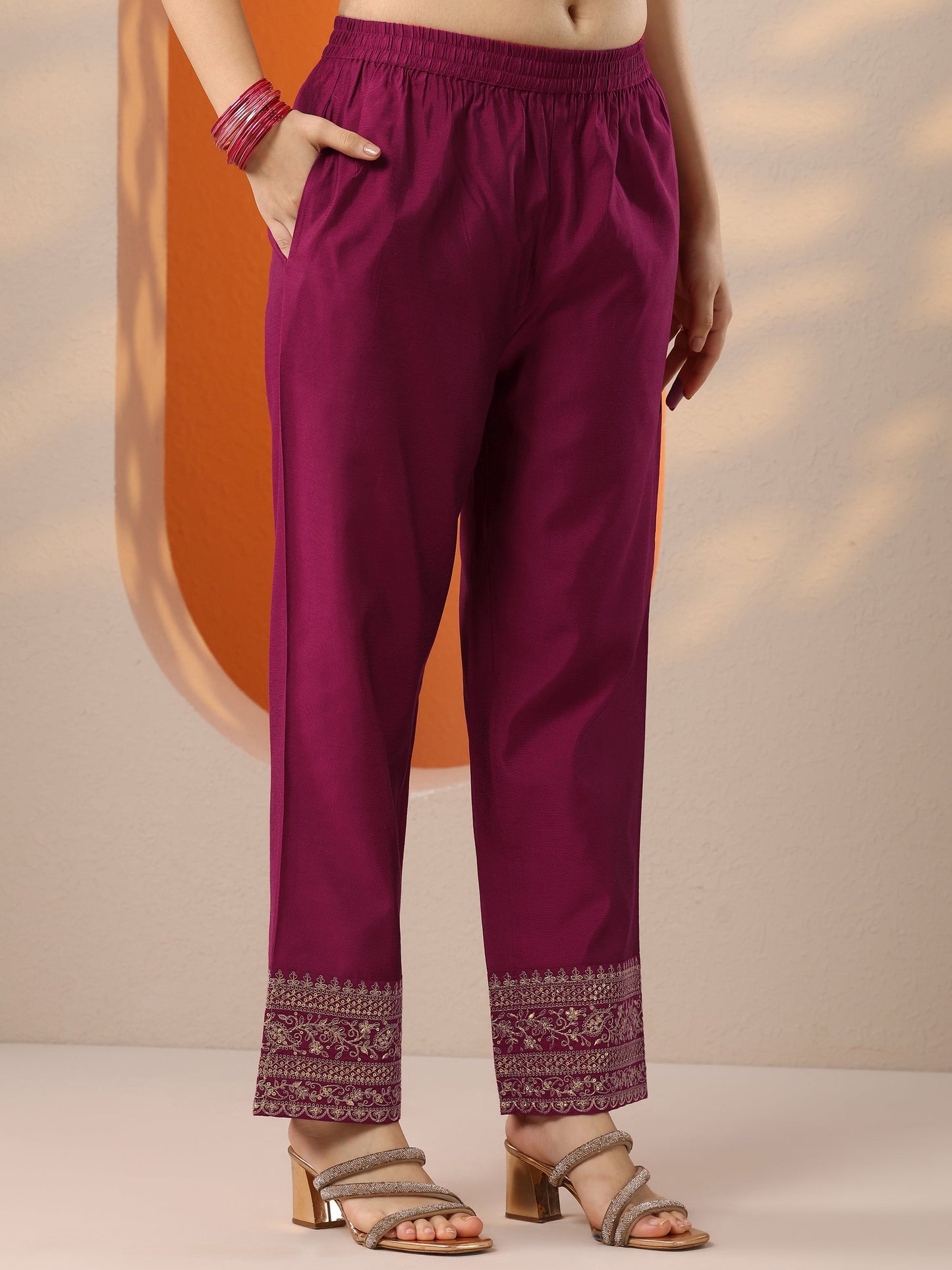 Magenta Woven Design Silk Blend Anarkali Suit Set With Dupatta