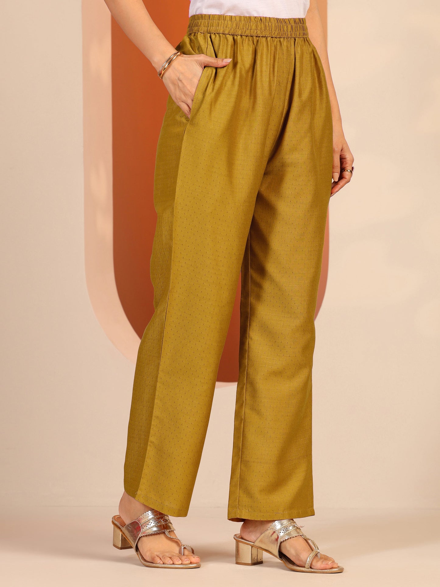 Mustard Embellished Silk Blend A-Line Suit Set With Dupatta