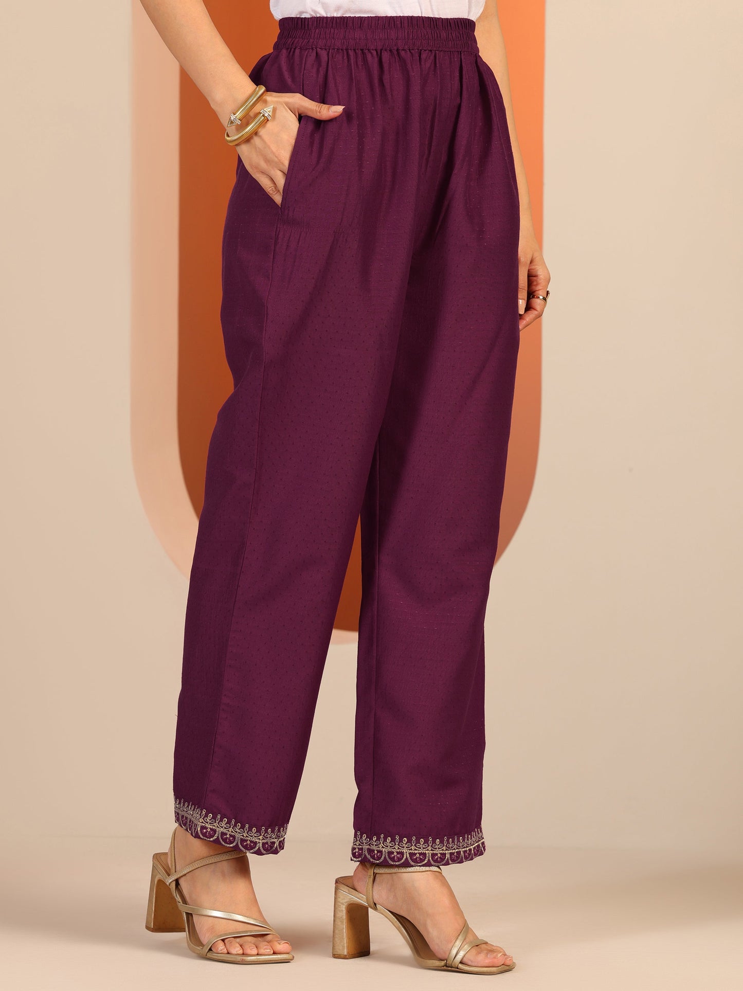 Burgundy Embellished Silk Blend Straight Suit Set With Dupatta