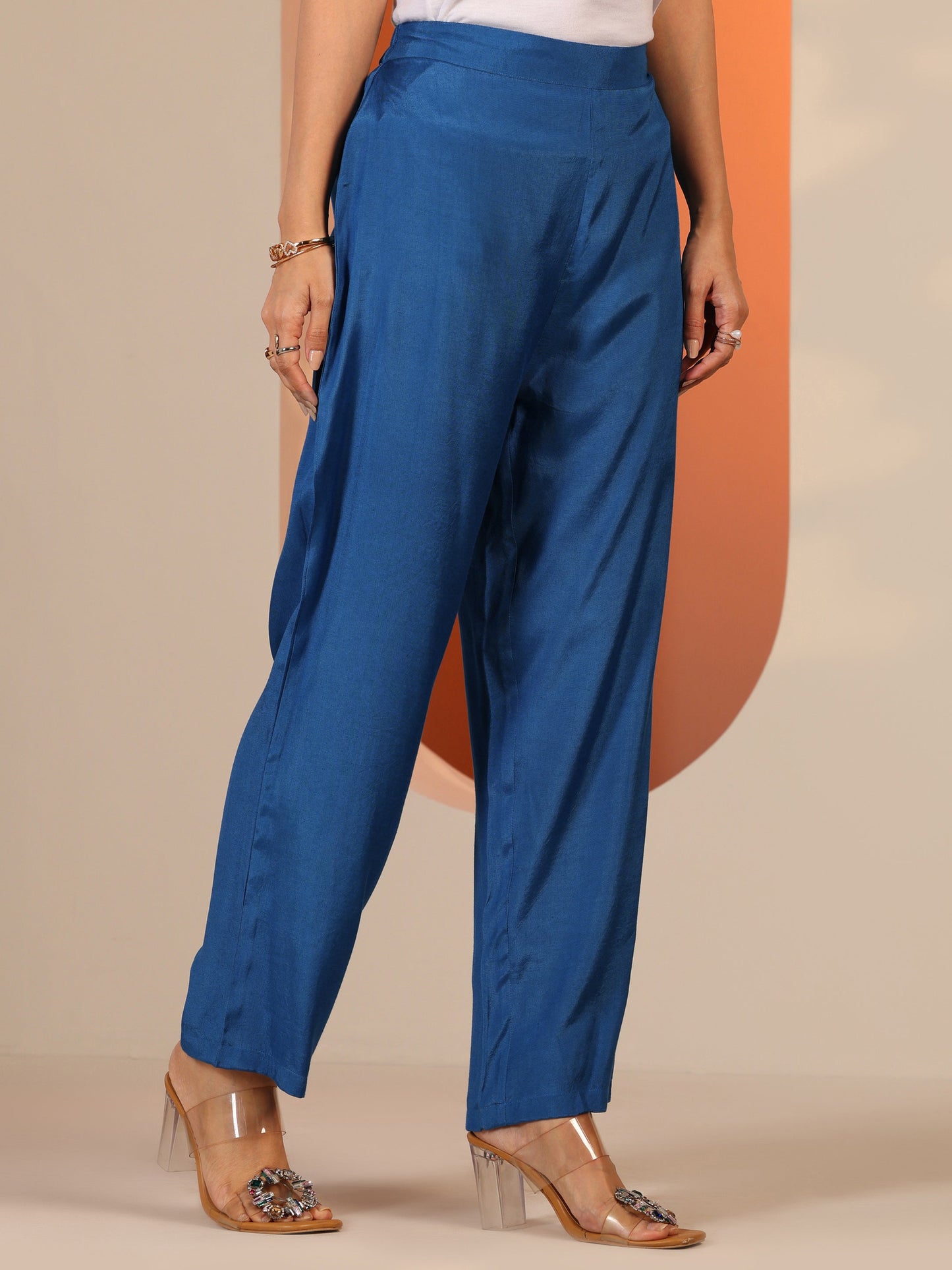 Blue Printed Muslin Straight Suit Set With Dupatta