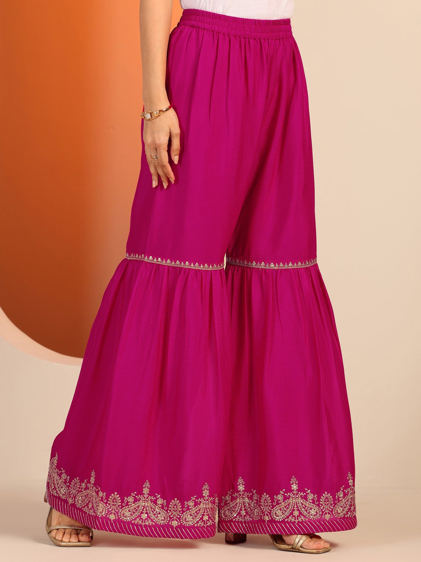 Pink Embroidered Chinon Straight Suit Set With Dupatta