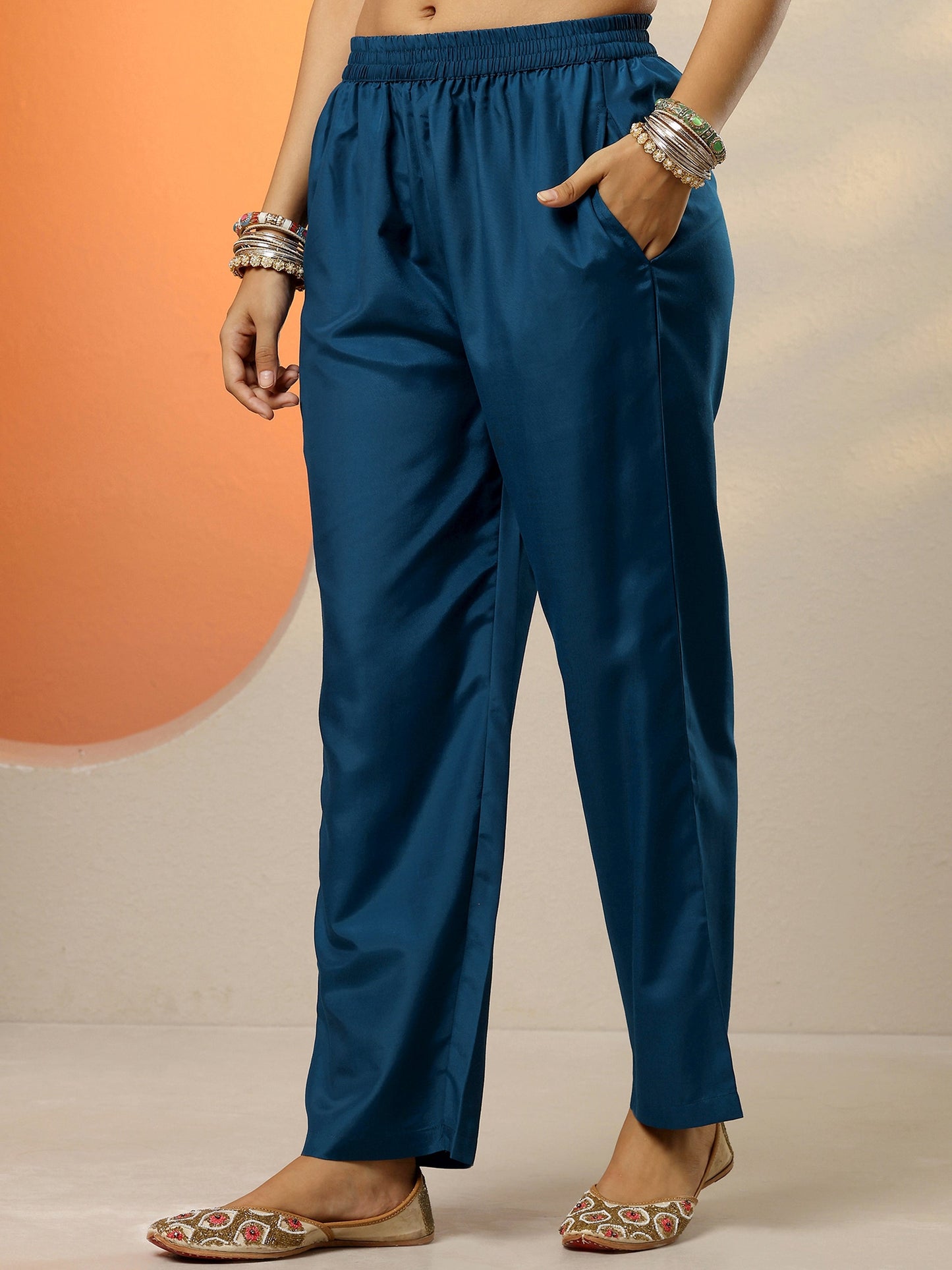 Navy Blue Yoke Design Silk Blend Anarkali Suit Set With Dupatta