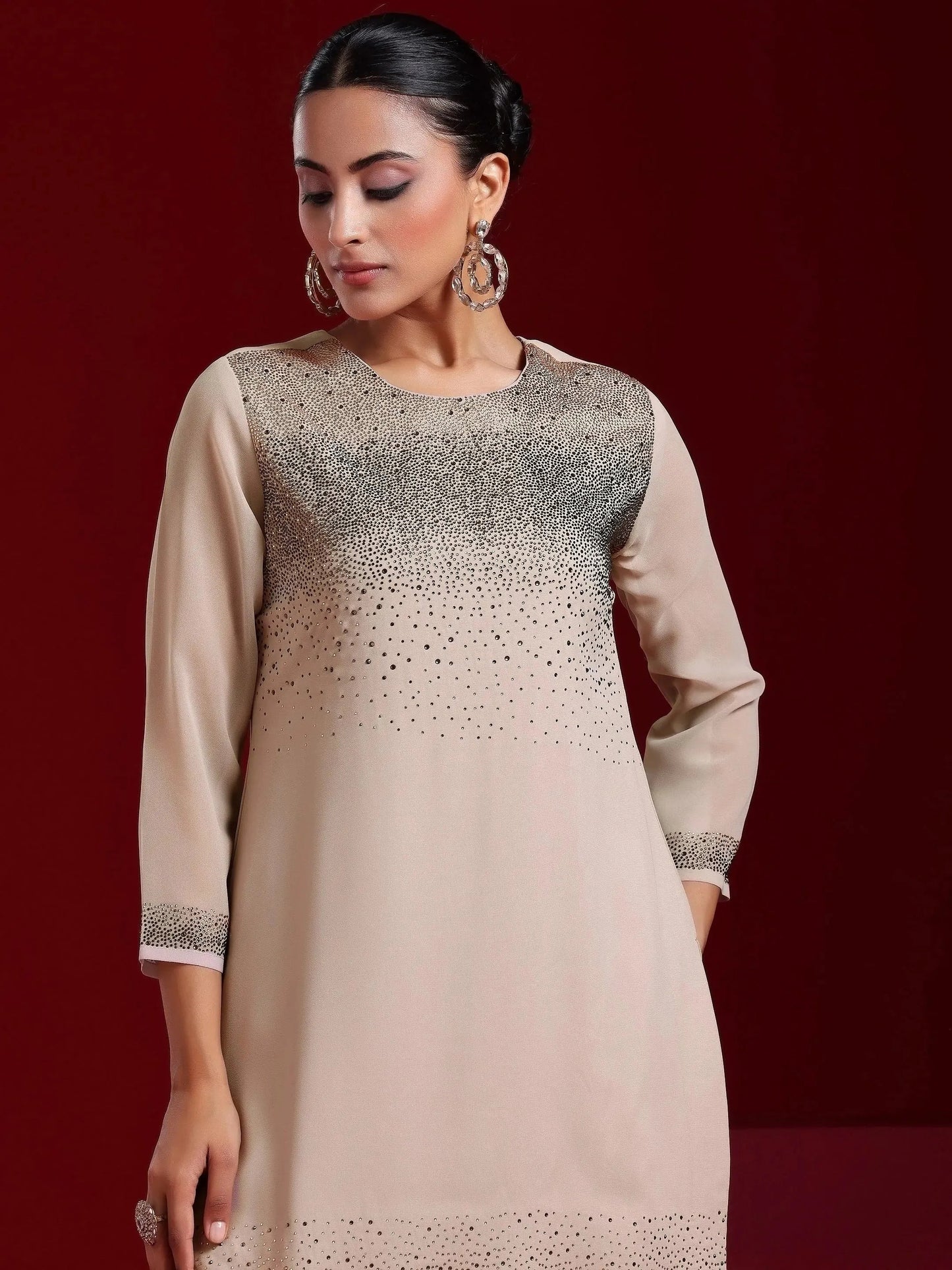 Libas Art Taupe Solid Georgette Straight Suit With Dupatta