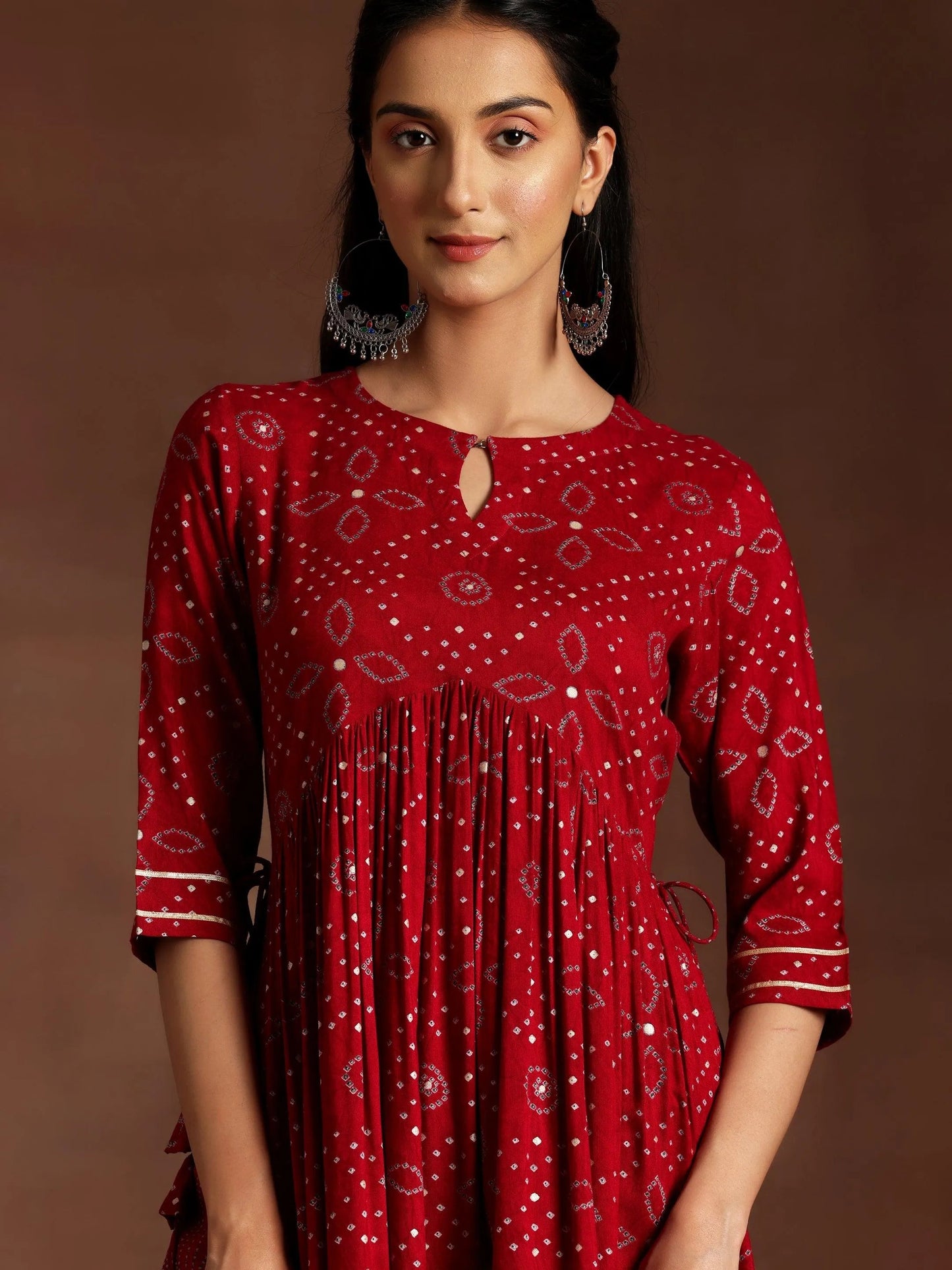 Zainab Red Printed Rayon A-Line Kurta With Palazzos & Dupatta
