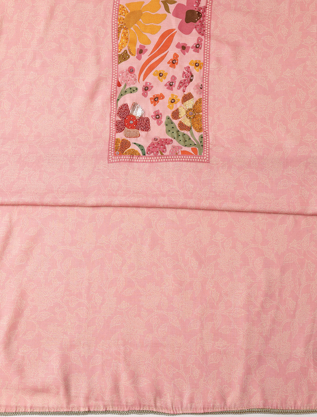 Pink Printed Cotton Blend Dress Material With Dupatta