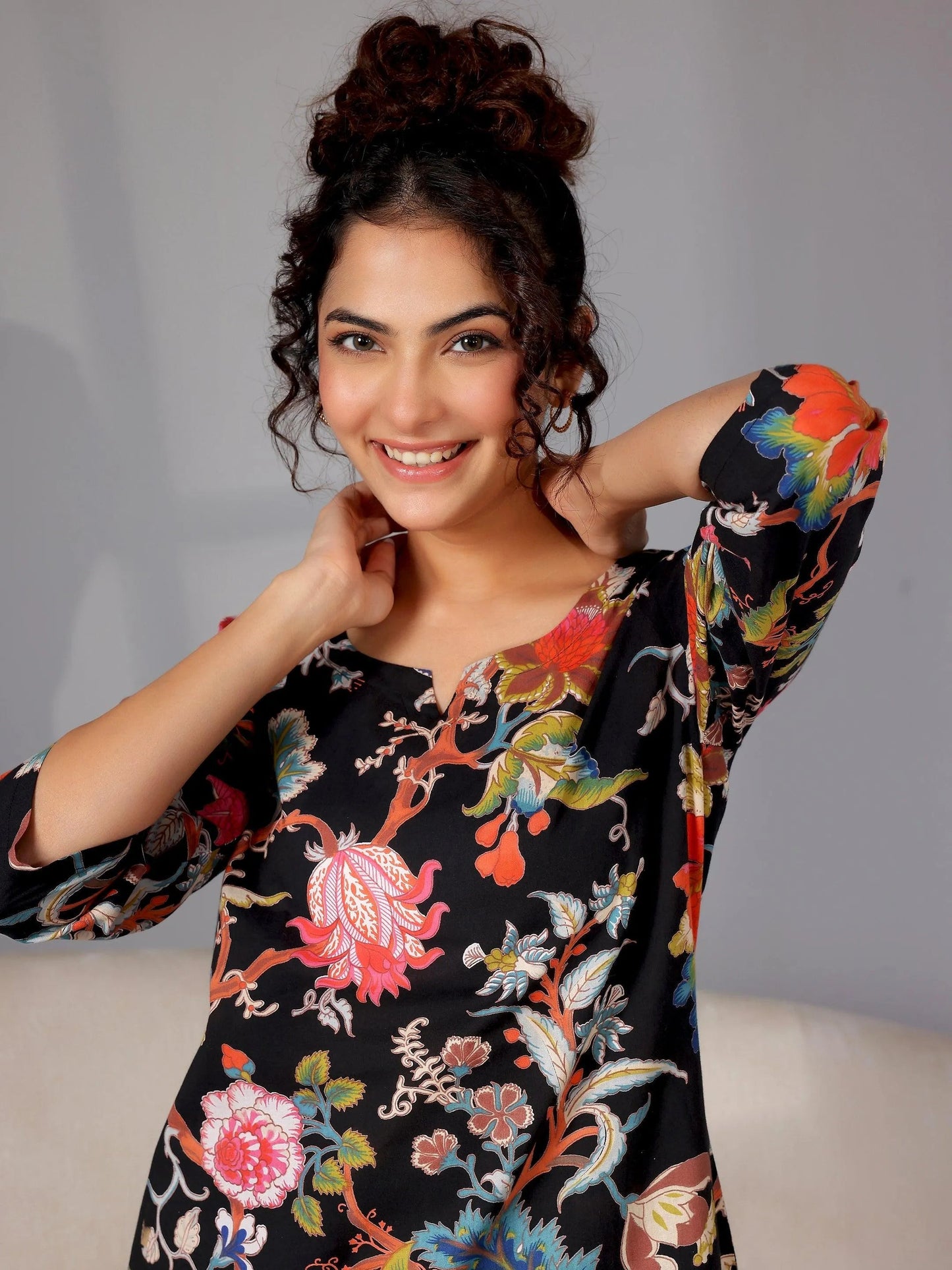 Black Printed Cotton Night Suits