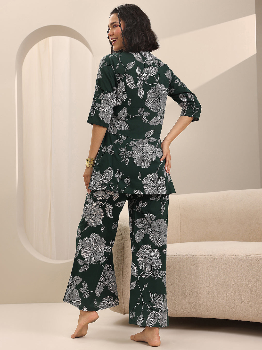 Green Printed Cotton Night Suits