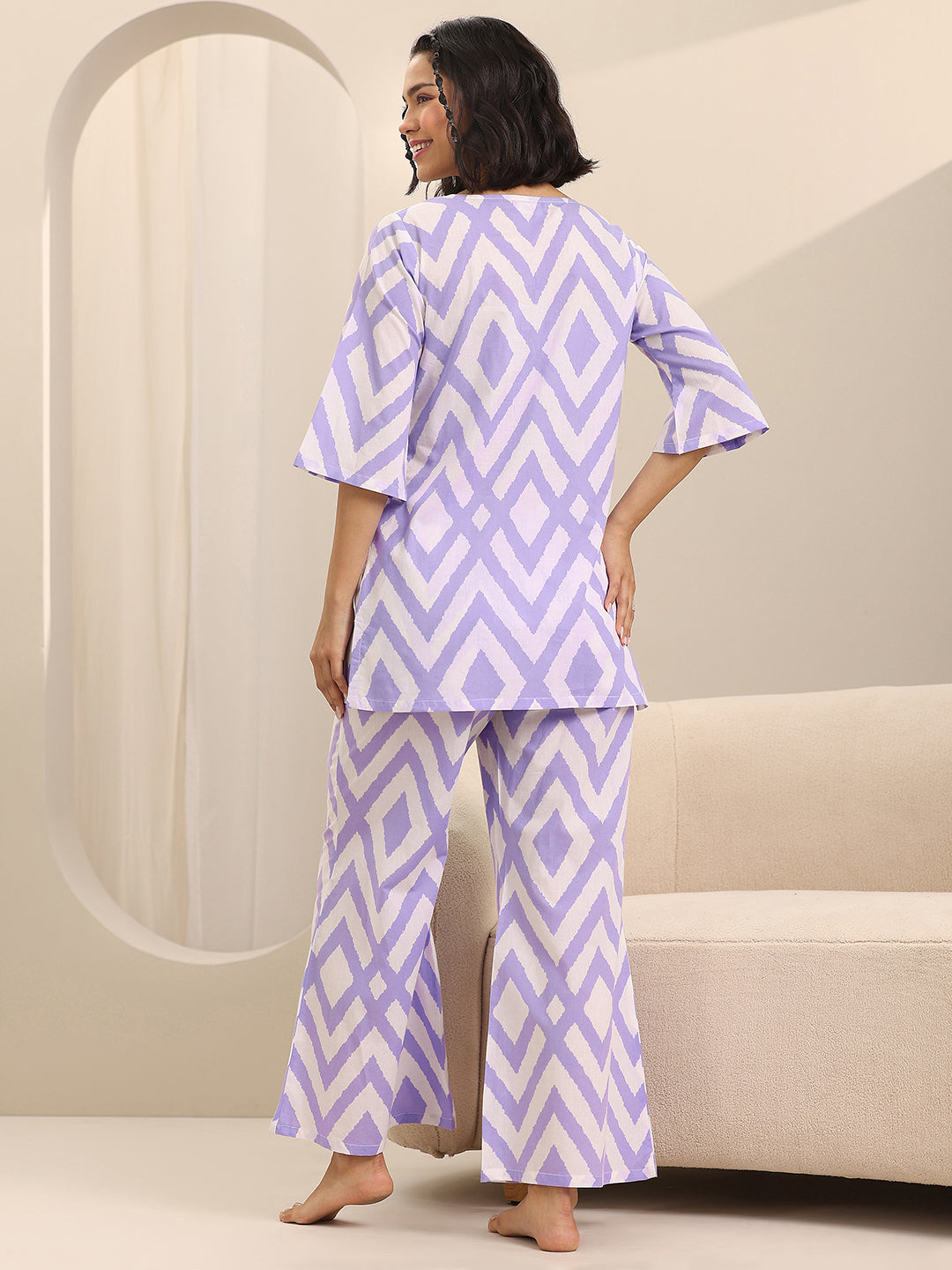 Lavender Printed Cotton Night Suits