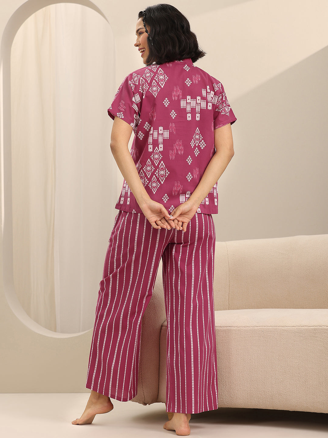 Pink Printed Cotton Night Suits