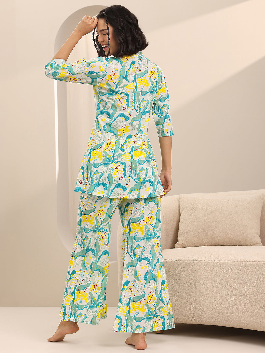 Off white Printed Cotton Night Suits