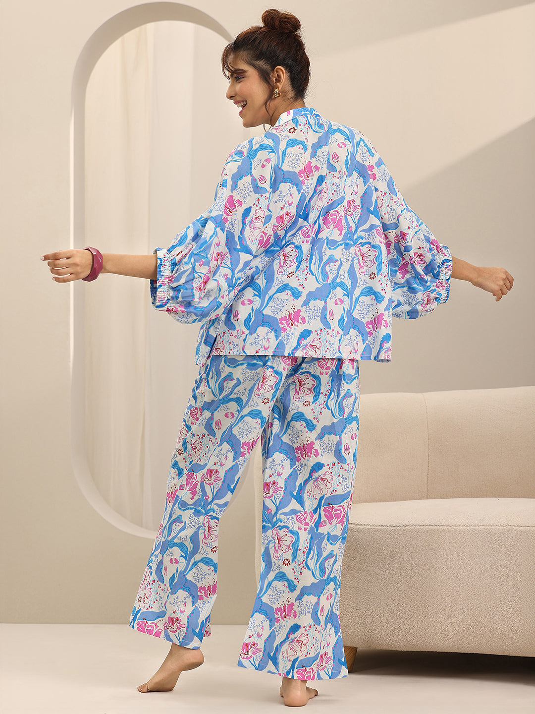 Off white Printed Cotton Night Suits