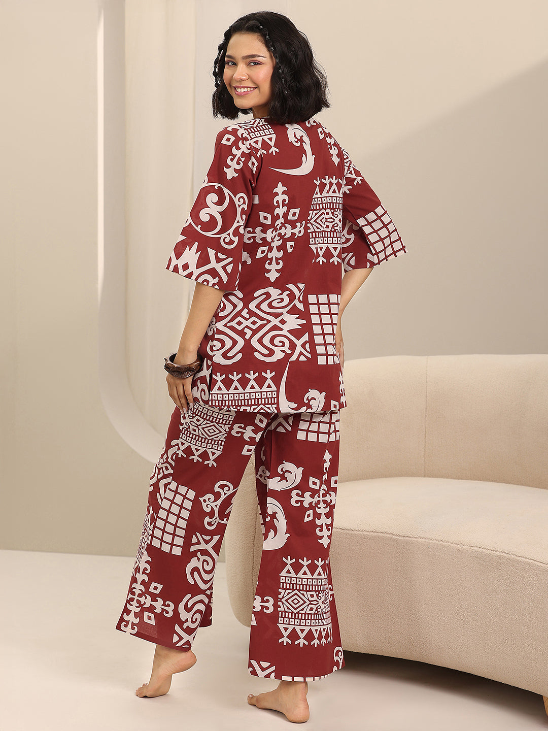 Rust Printed Cotton Night Suits