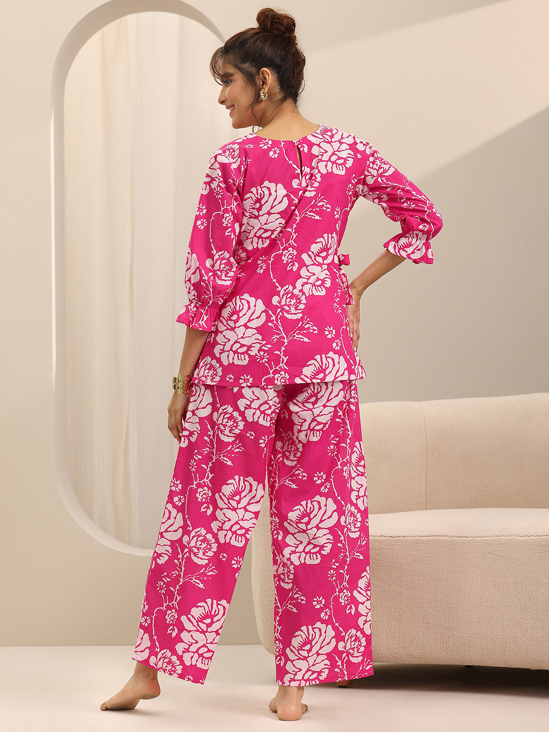 Pink Printed Cotton Night Suits