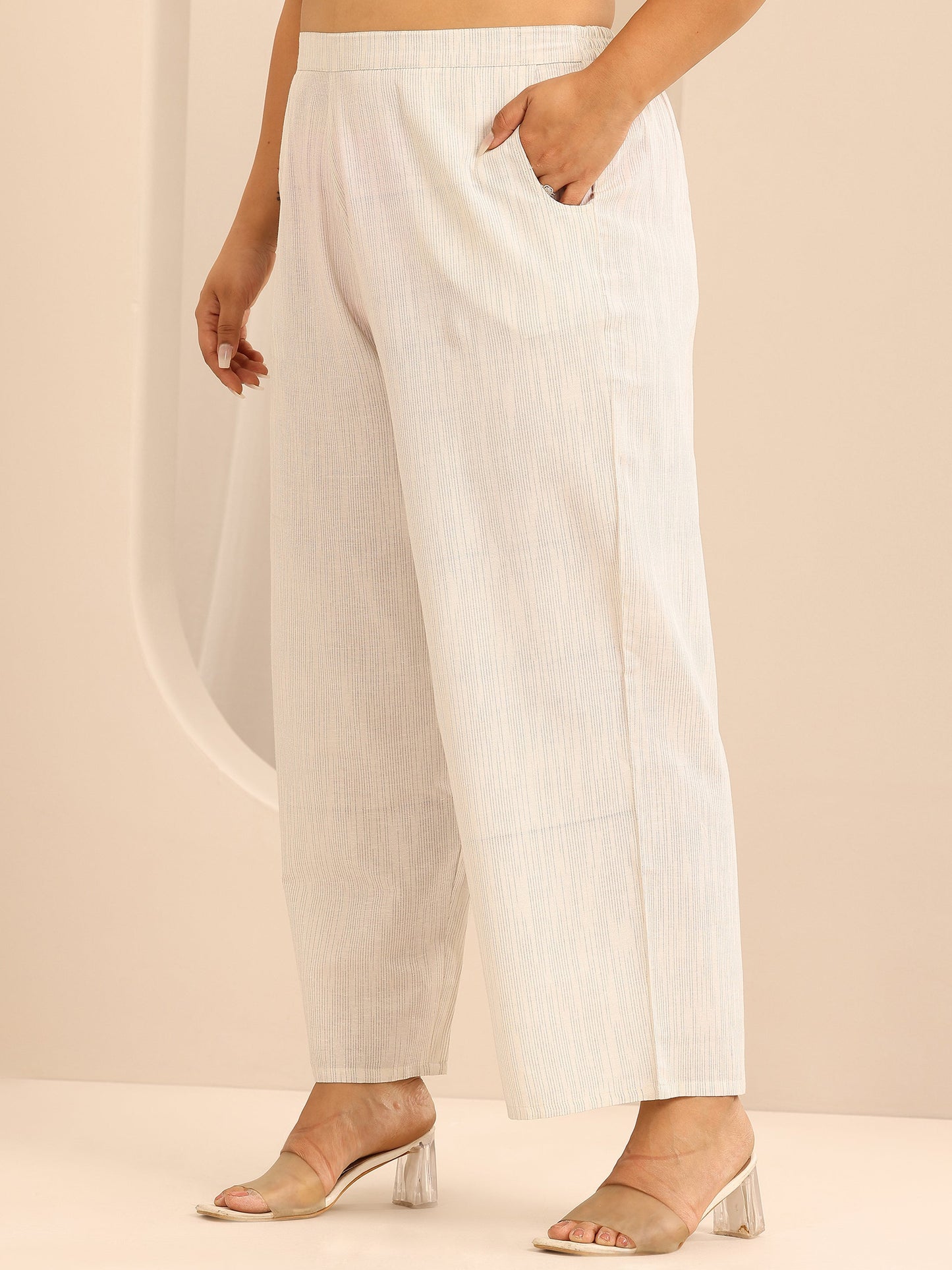 Plus Size Pink Woven Design Cotton Blend Straight Suit Set With Dupatta