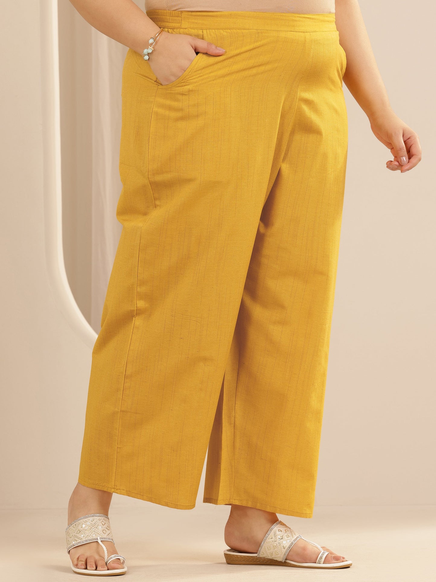 Plus Size Yellow Printed Cotton Blend Straight Suit Set With Dupatta