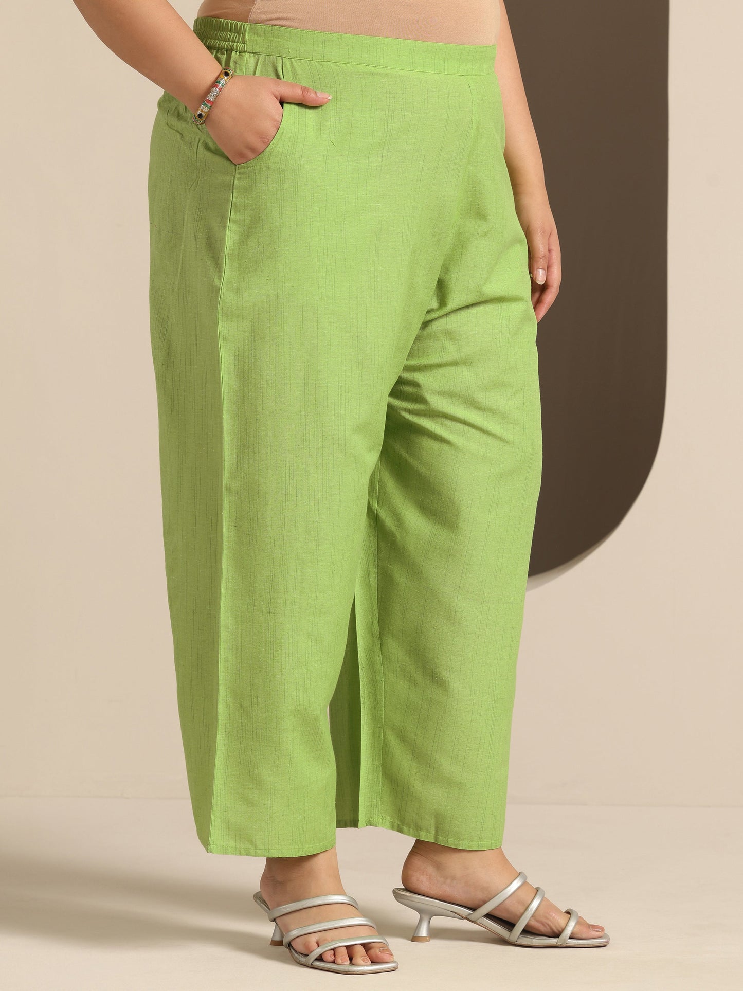 Plus Size Green Printed Cotton Blend Straight Suit Set With Dupatta