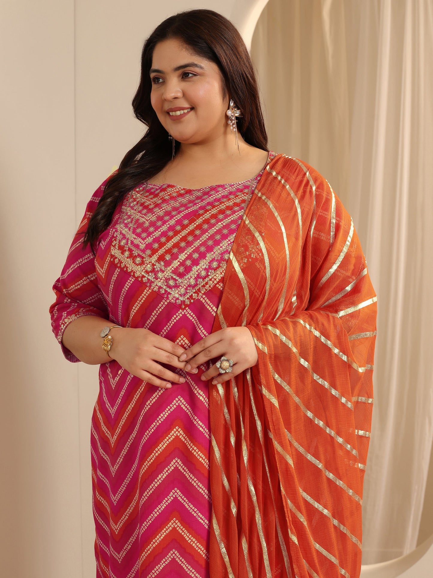 Coral Printed Viscose Straight Suit Set With Dupatta