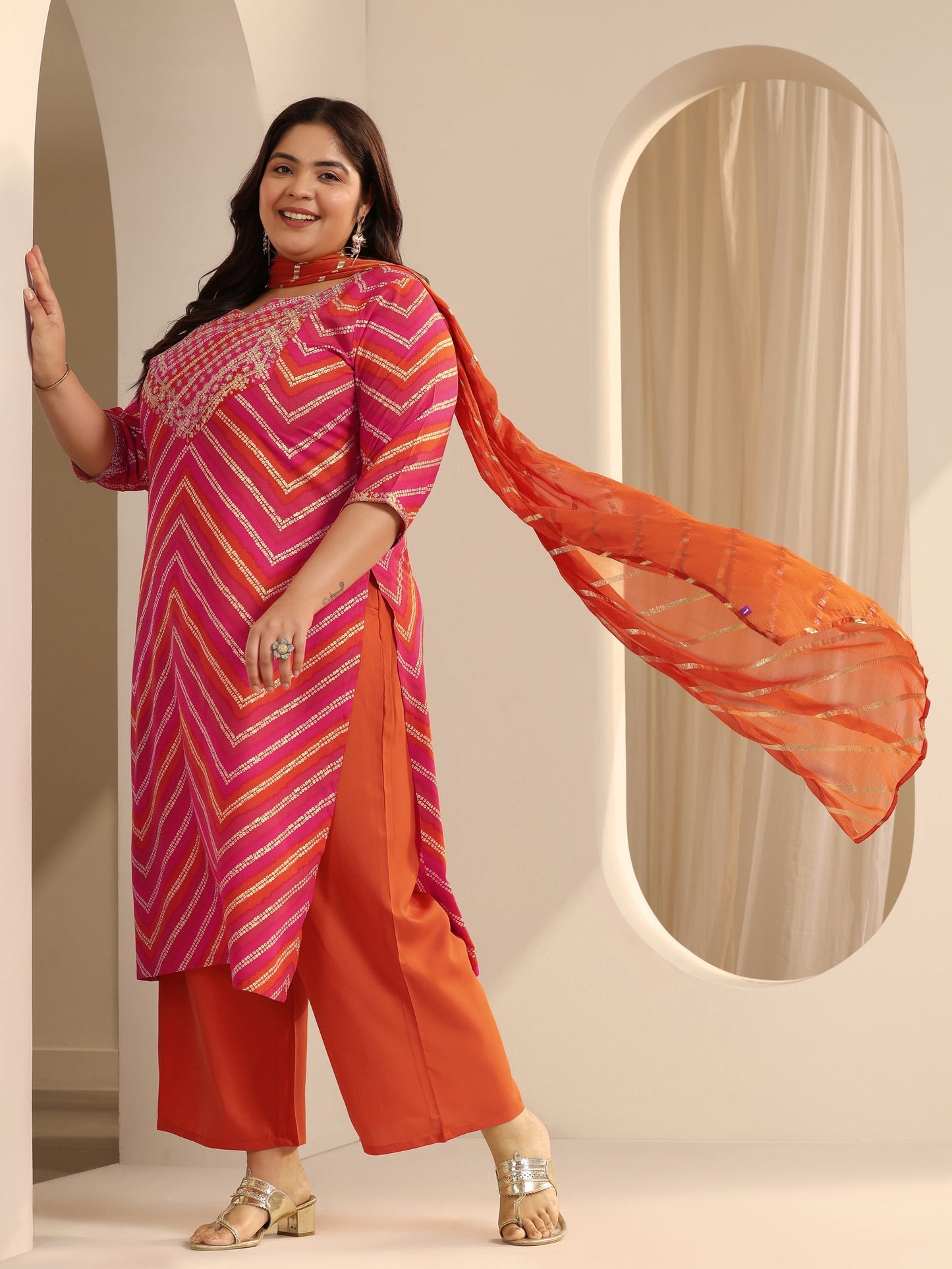 Coral Printed Viscose Straight Suit Set With Dupatta