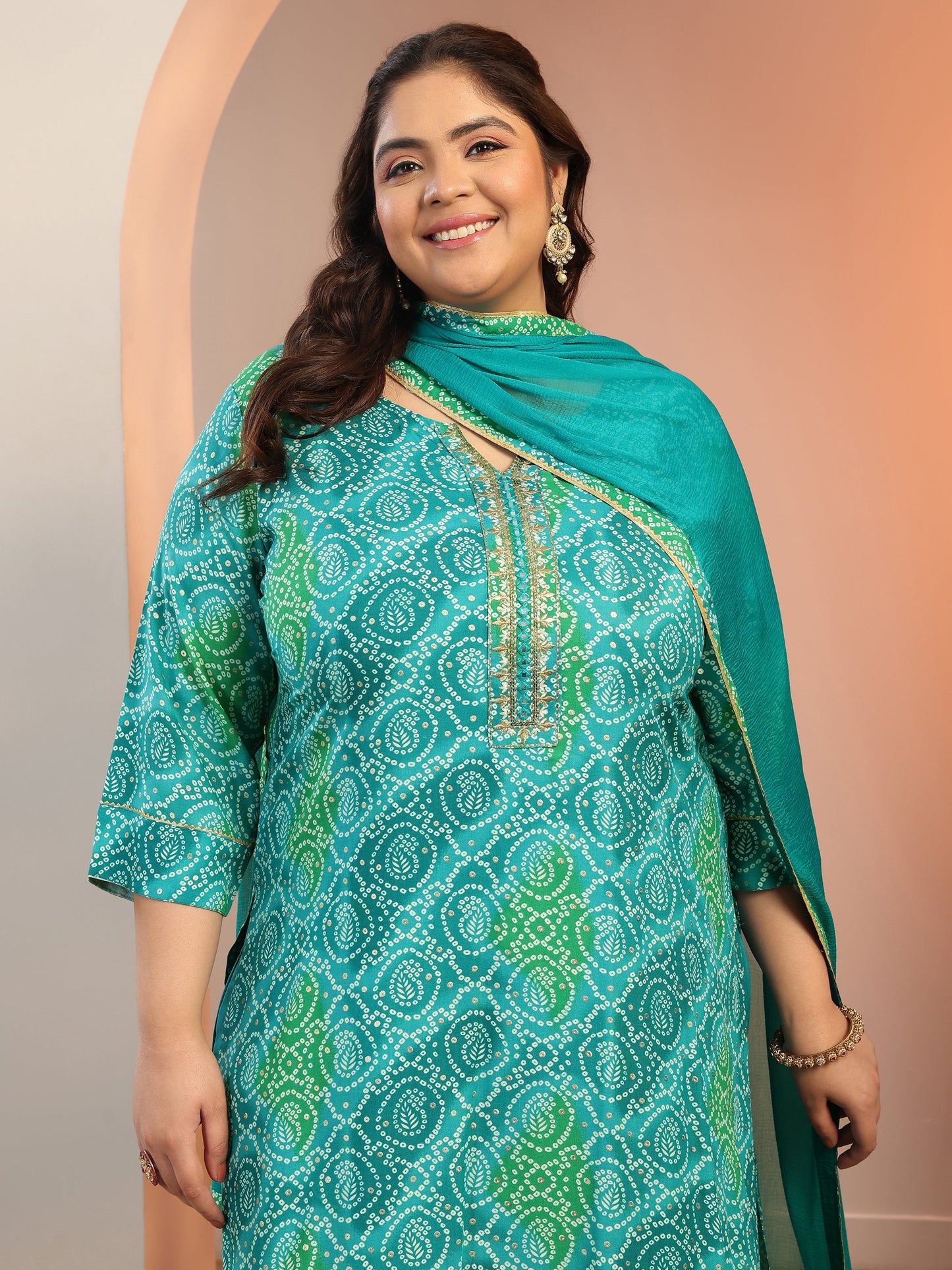 Plus Size Blue Printed Viscose Straight Suit Set With Dupatta