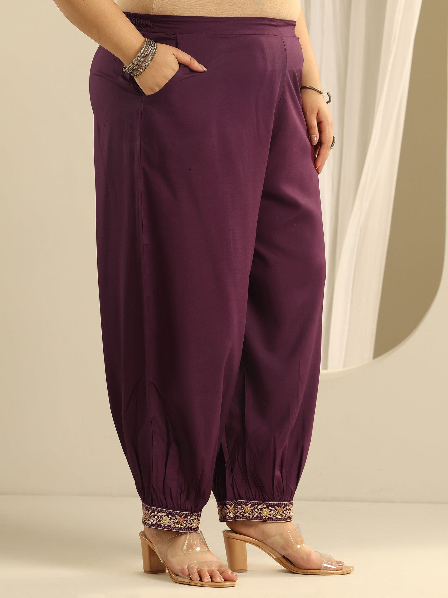 Plus Size Burgundy Embroidered Viscose Straight Suit Set With Dupatta