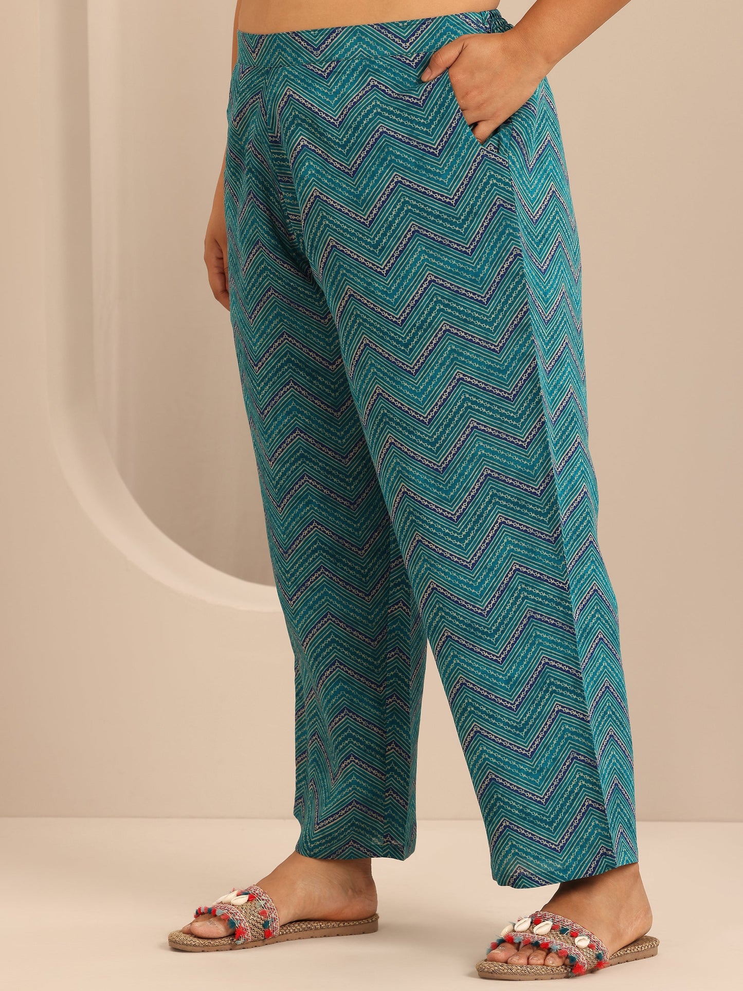 Plus Size Blue Printed Silk Blend Straight Suit Set With Dupatta