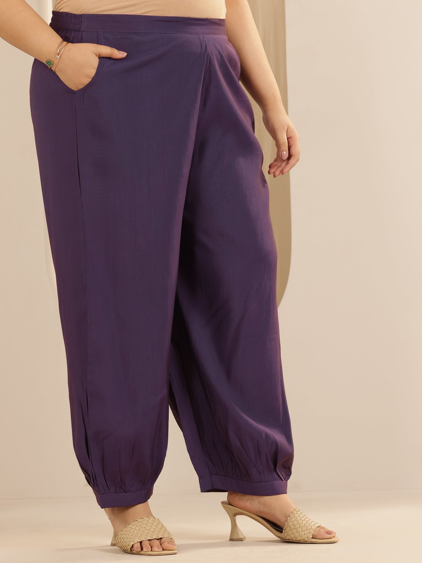 Plus Size Purple Printed Silk blend Straight Suit Set With Dupatta