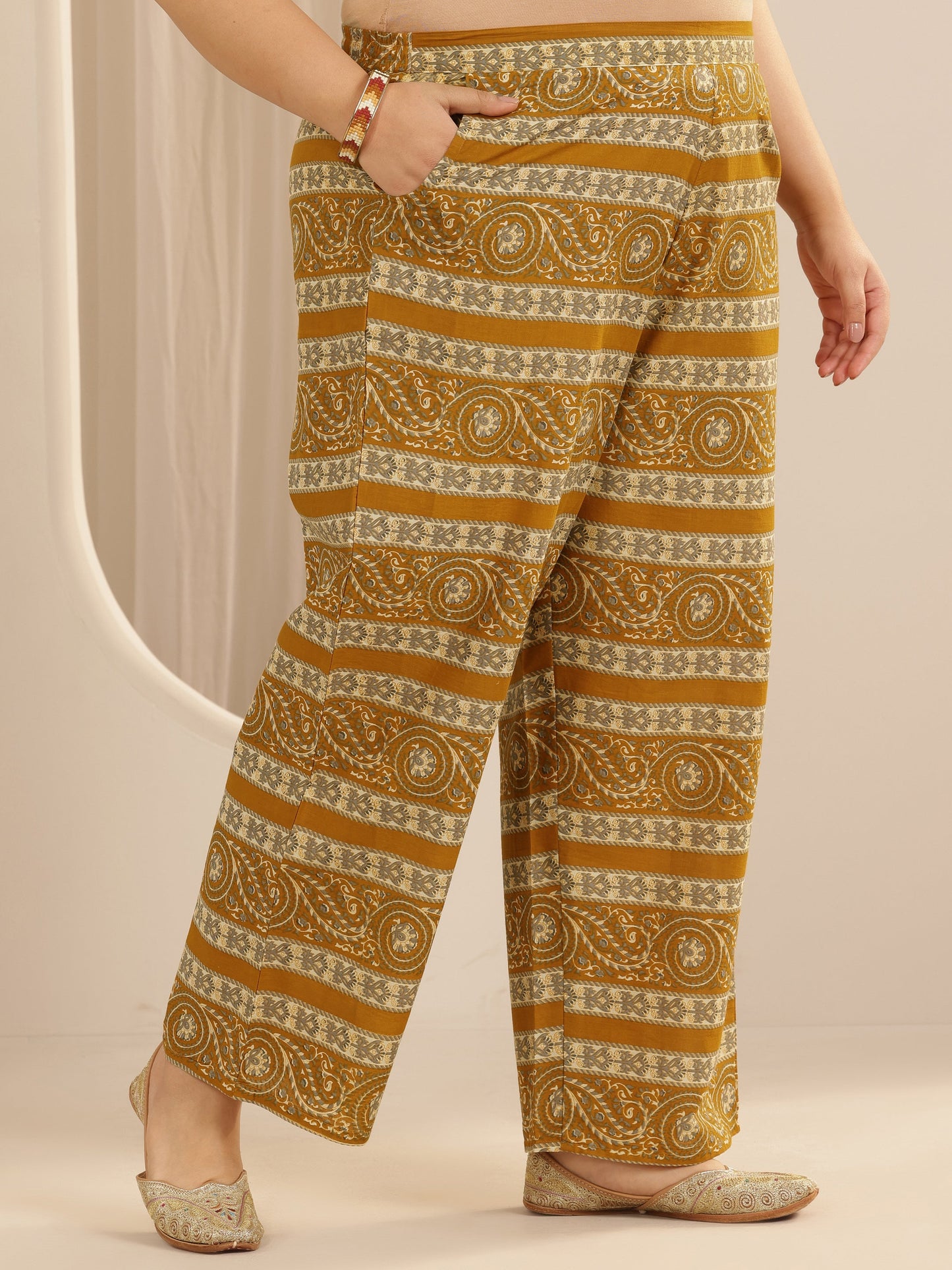 Plus Size Mustard Printed Cotton Straight Suit Set With Dupatta