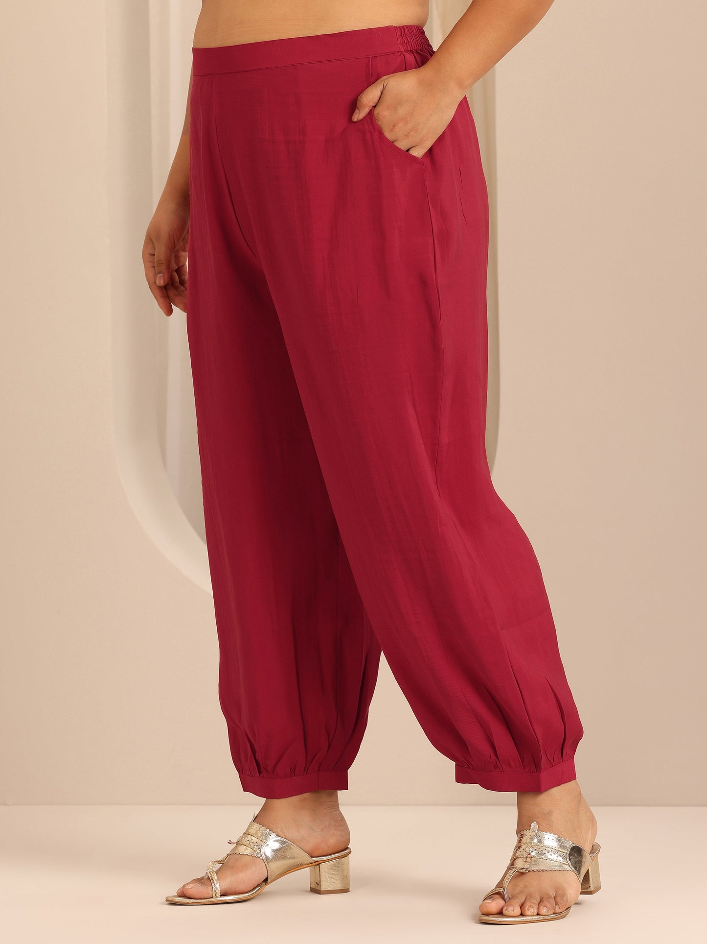 Plus Size Red Yoke Design Silk Blend Straight Suit Set With Dupatta