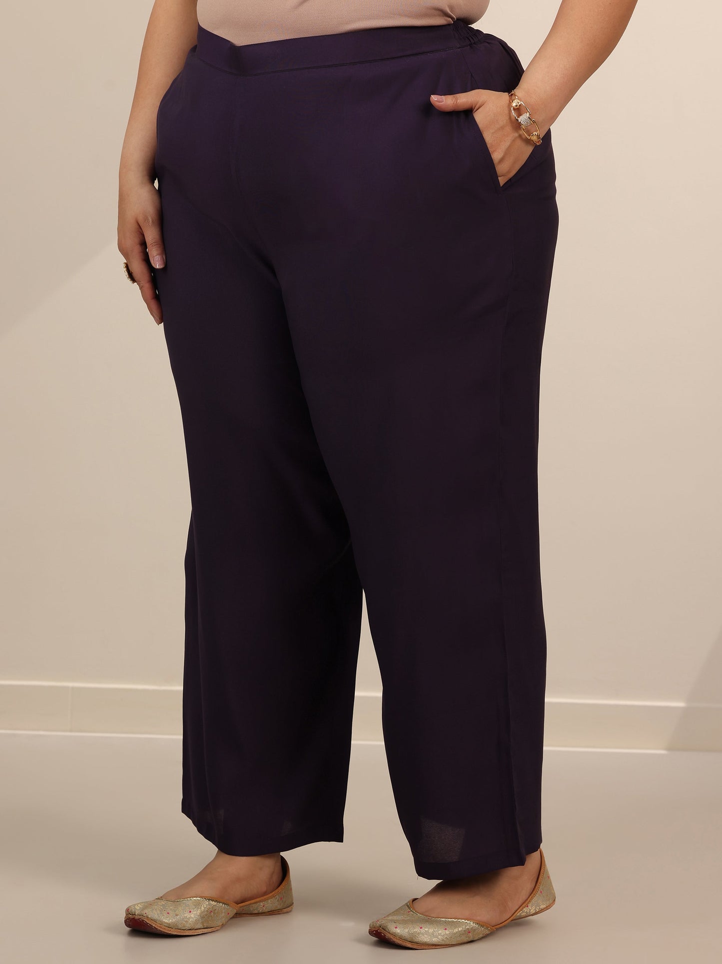 Plus Size Purple Yoke Design Silk Blend Straight Suit Set With Dupatta