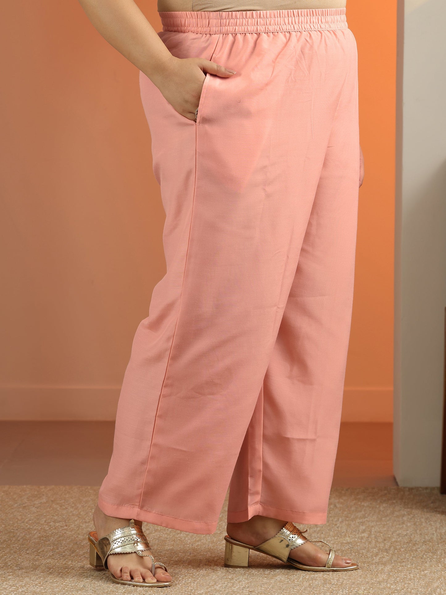 Plus Size Peach Embroidered Chiffon Straight Suit Set With Dupatta