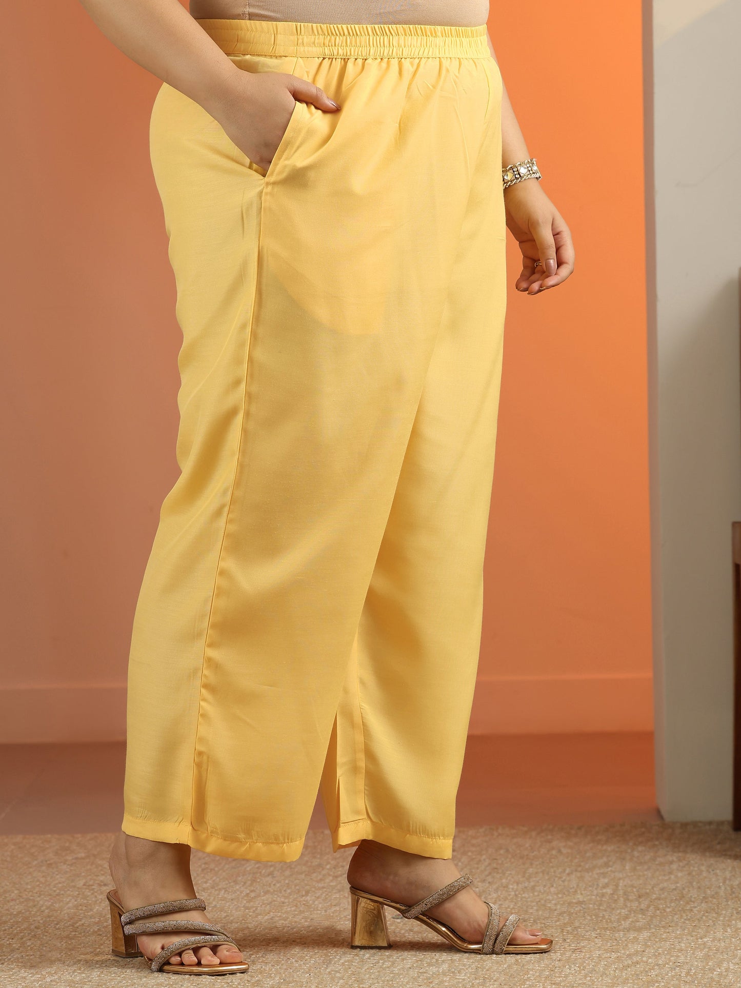 Plus Size Yellow Woven Design Silk blend Straight Suit Set With Dupatta