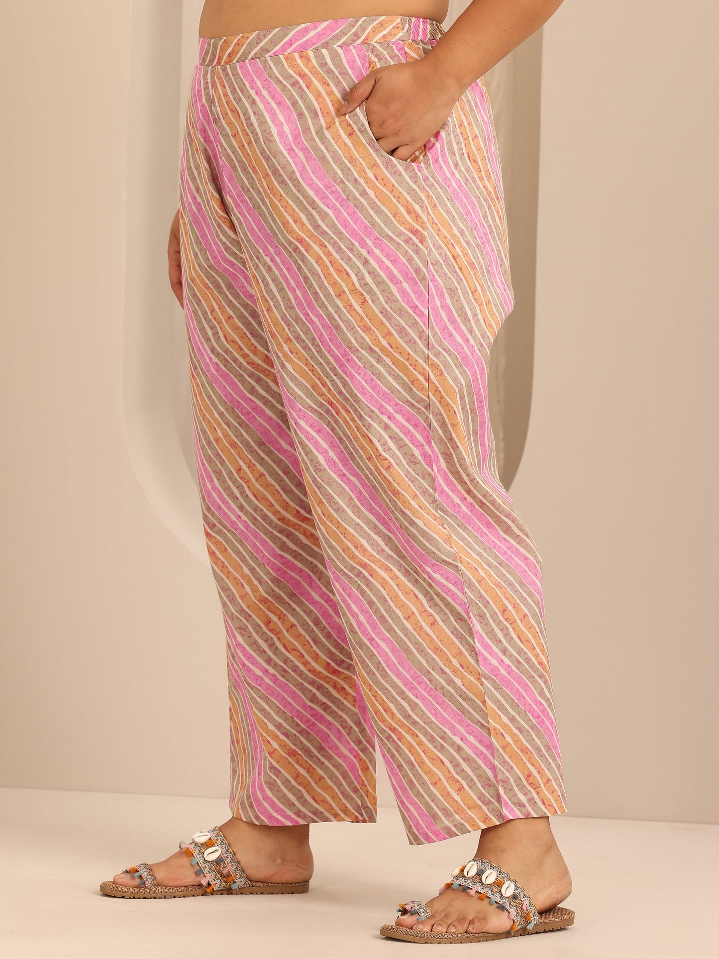 Plus Size Off White Printed Cotton Straight Kurta Set